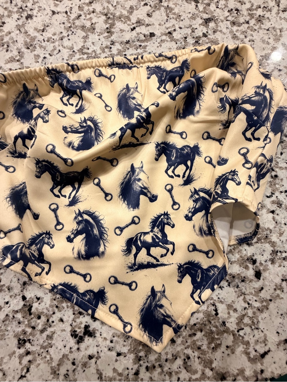 Lucky & Blessed Beige and Navy Horse Print Crop Top Bandeau
